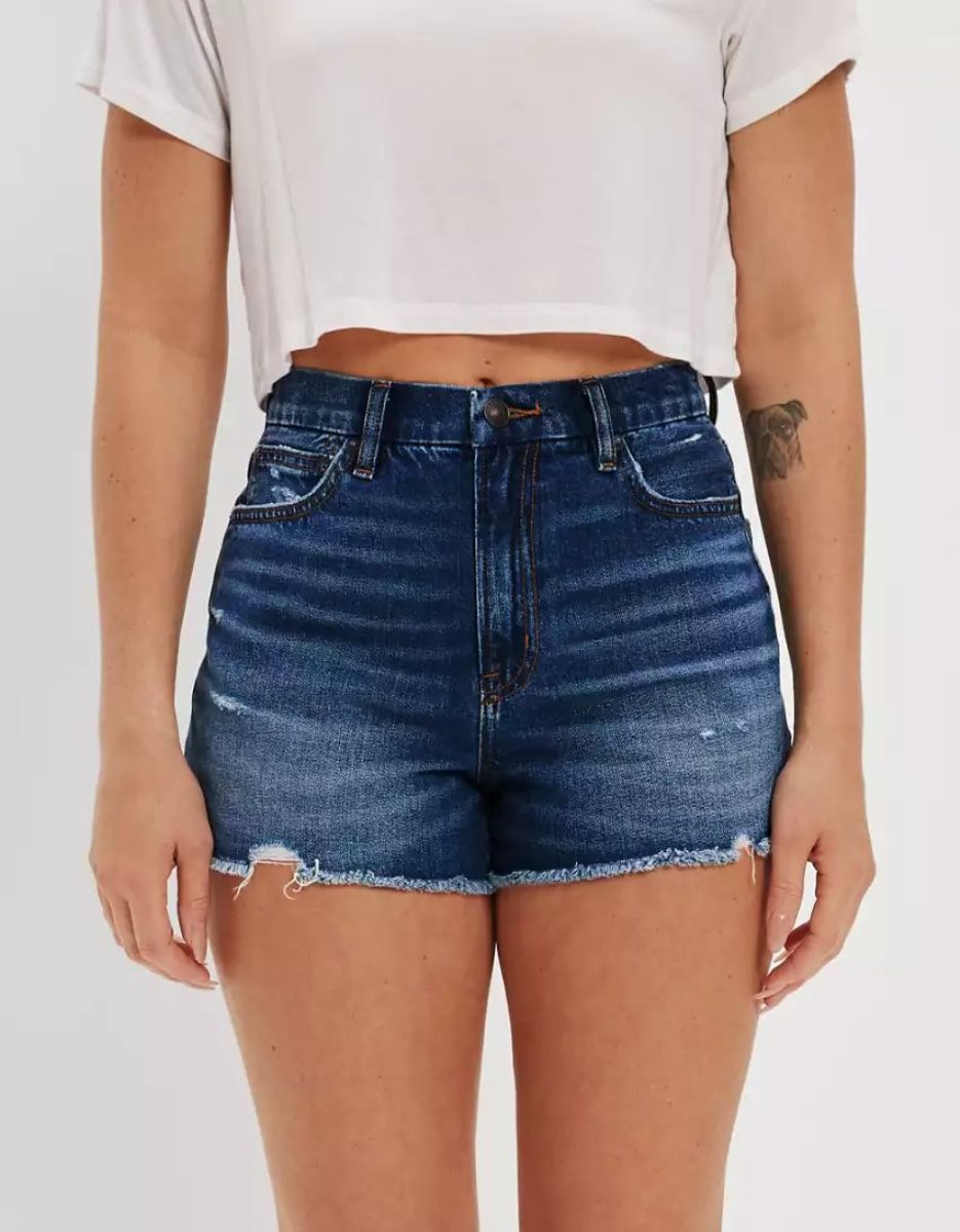 Shorts American Eagle AE Strigid Denim Curvy Highest Taille '90s Boyfriend Indigo Foncé Lavage Femme | WEH-55411592